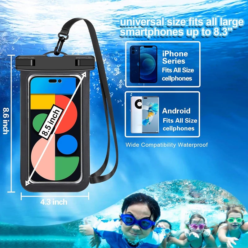 Famoby Up to 8.3" 4 Pack Black White Universal Waterproof Phone Pouch, Large Phone Waterproof Case Dry Bag,Protection Level: IP68,Outdoor Sports for Apple iPhone,Samsung,and More,Black,White - Image 2